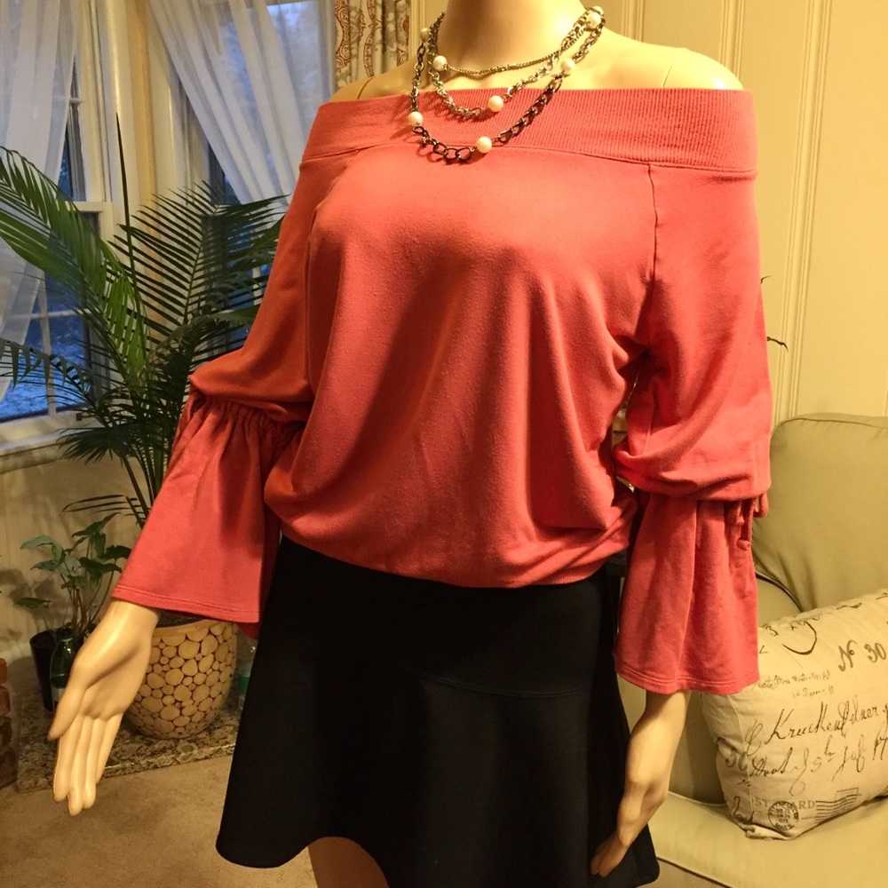 Bell Sleeves Coral Top - Picture 1 of 5